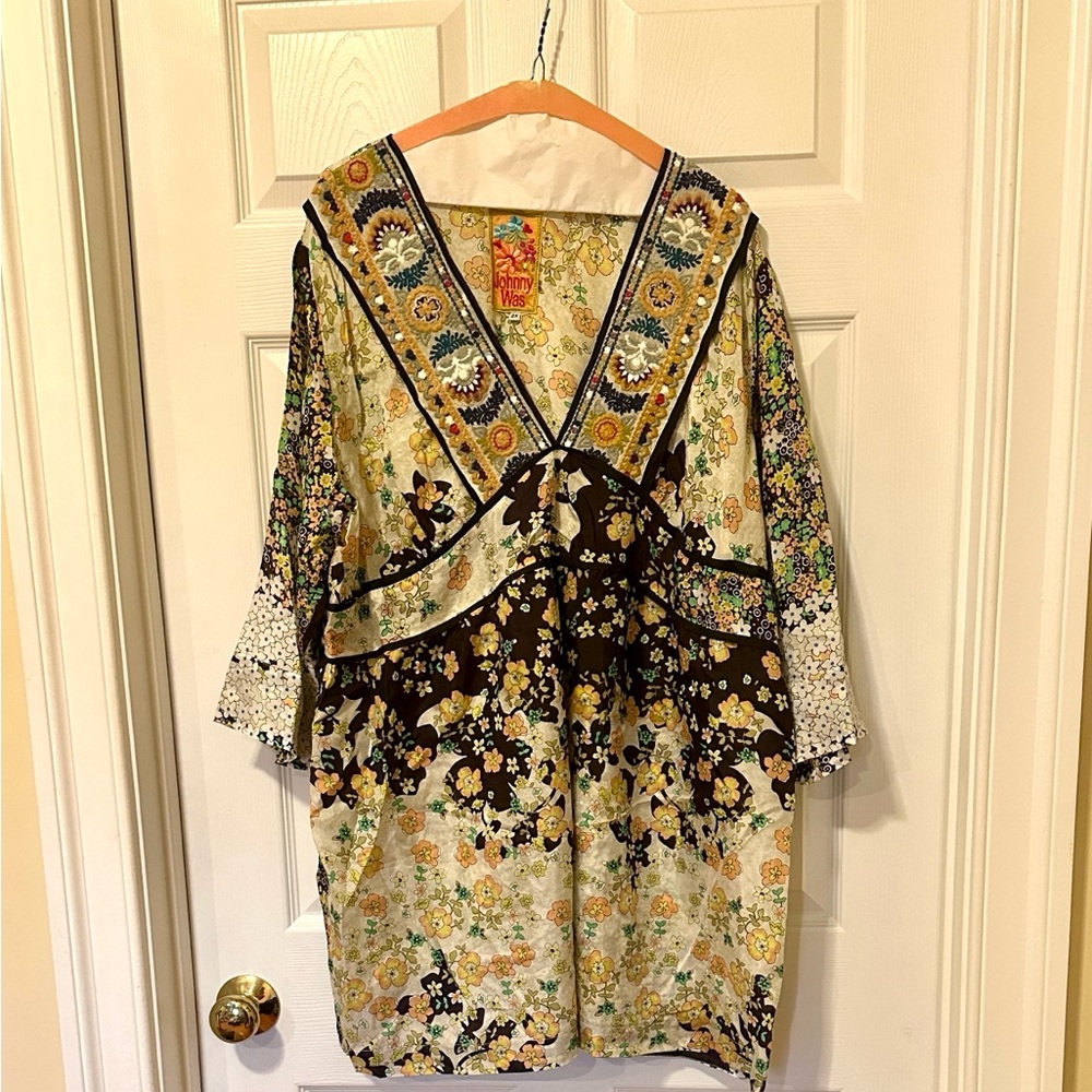 Johnny Was Silk Boho Multicolor Floral Tunic